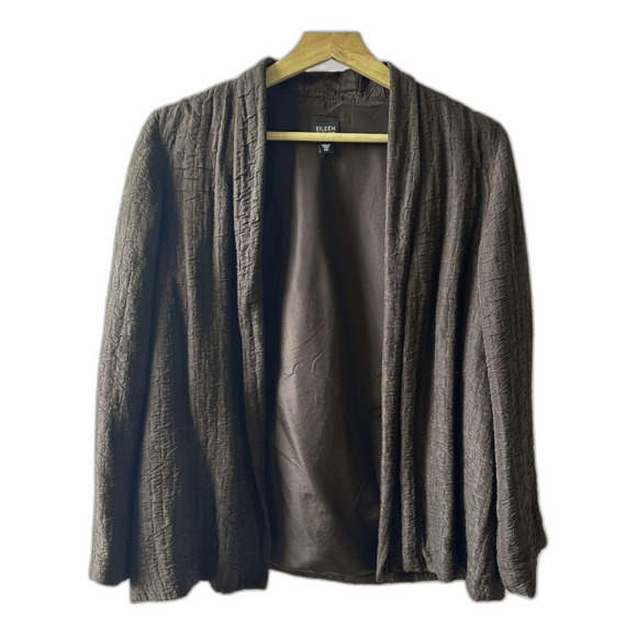Eileen Fisher Brown Blazer XS Open-Front Silk Linen Gauze Cardigan designer lux - Picture 1 of 3